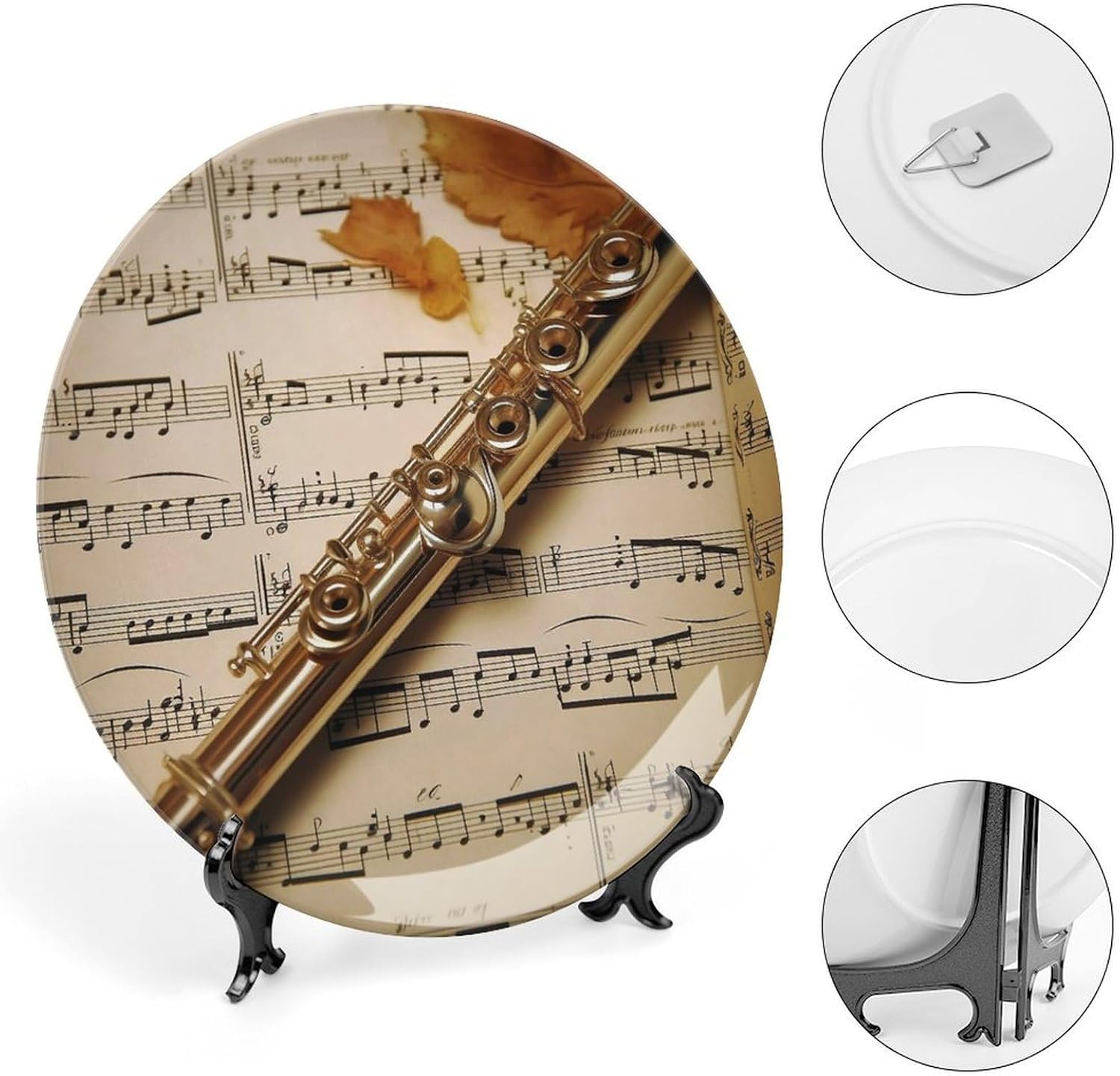 Flute Music Ceramic Decorative Plate for Office Decor, Chinese Style Decorative Dish with Stand, Dinner Dish Decorative Plates for Wall Hanging Bone Collections Plates 10inch
