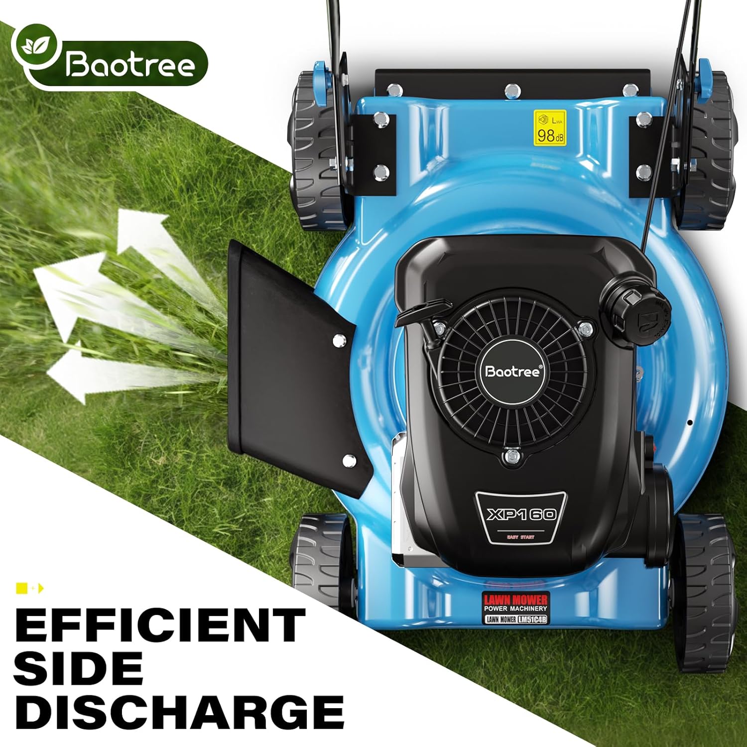 Gas Powered Push Lawnmower, 20-Inch Cutting Deck, 144cc 4-Stroke Engine, 2-in-1 Function (Side Discharge/Mulching), Lightweight for Small Yards Under 1/4 Acre (20 Inch Hand Push)