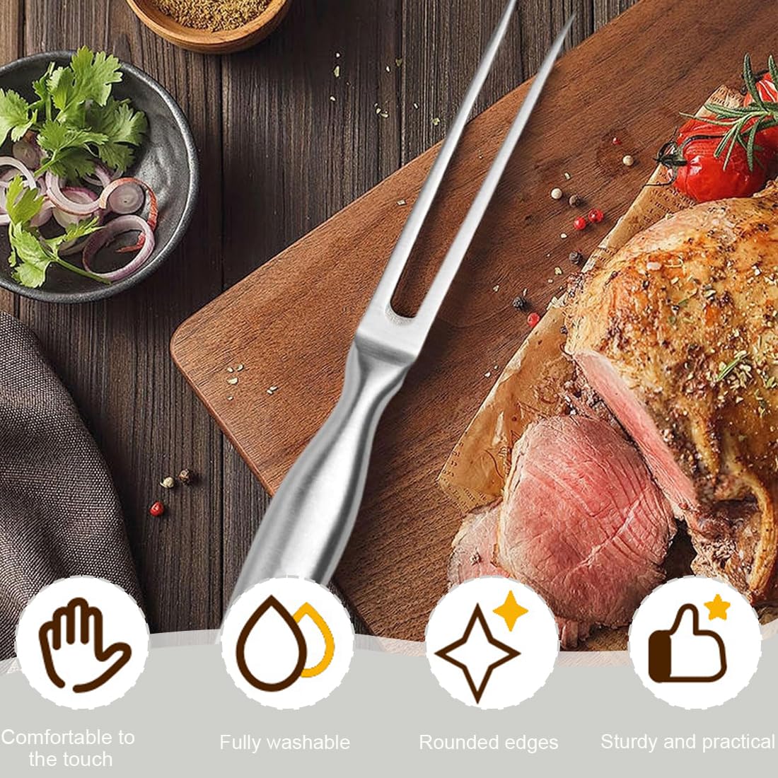 Profesional Tenedor de Carne y Trinchador de Acero Inoxidable con Mango Ergonómico – Ideal para Asar y Trinchar