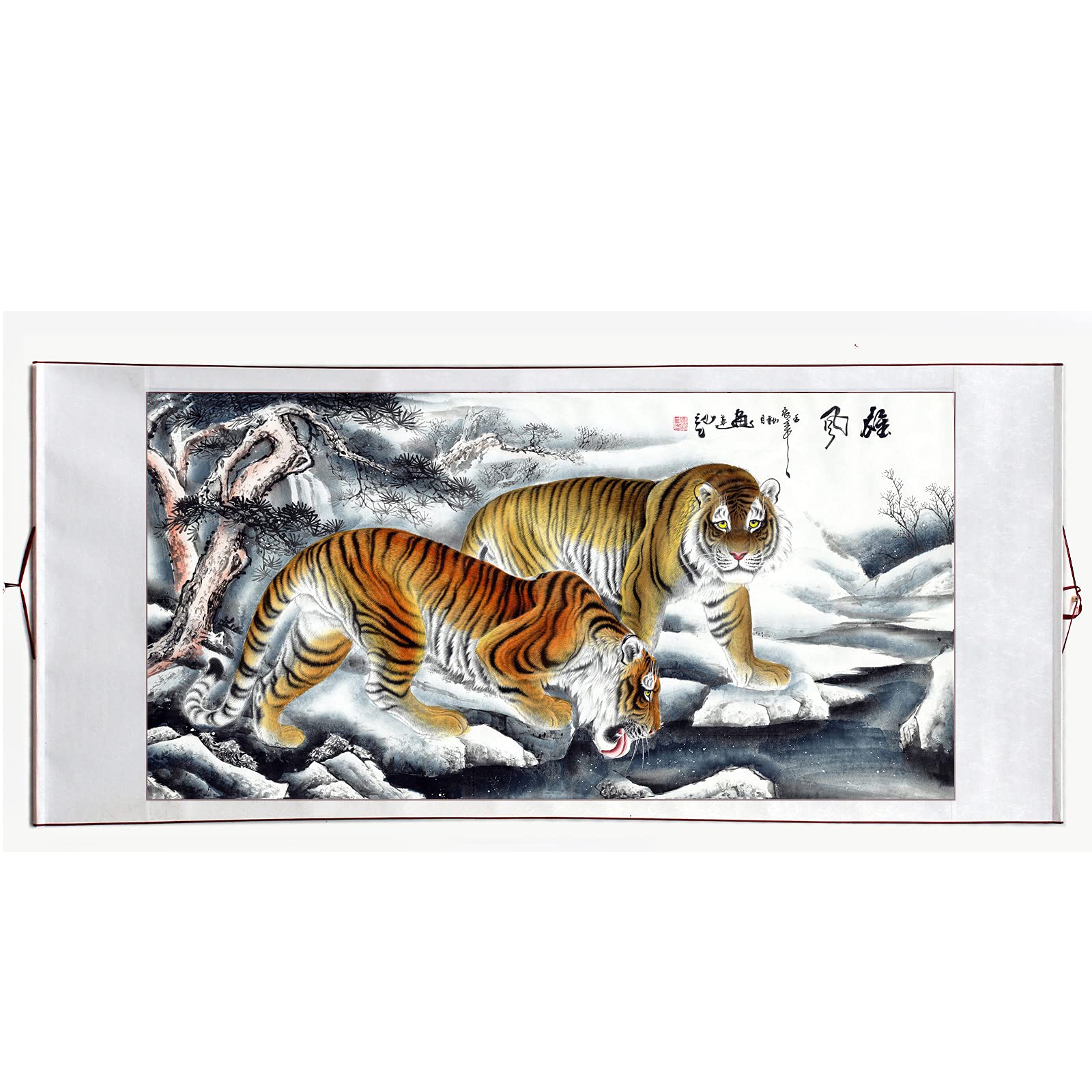 Amazon.co.jp: 開運画掛軸-猛虎図掛軸/掛け軸 床の間 和室 厄除け 無病