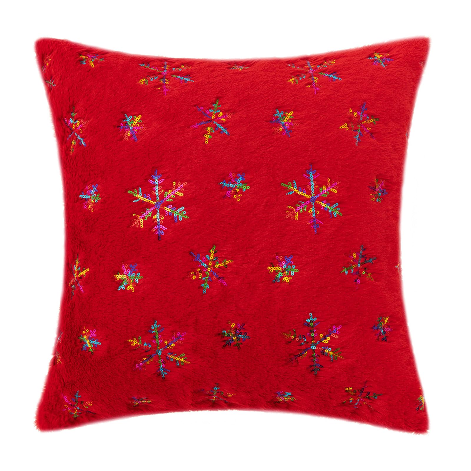 Kalttoy Red Snowflake Pillowcase Christmas Cushion Cover Winter Living Room Sofa Couch Decoration Sequins Pillow Covers Decor Christmas Cushion Cover