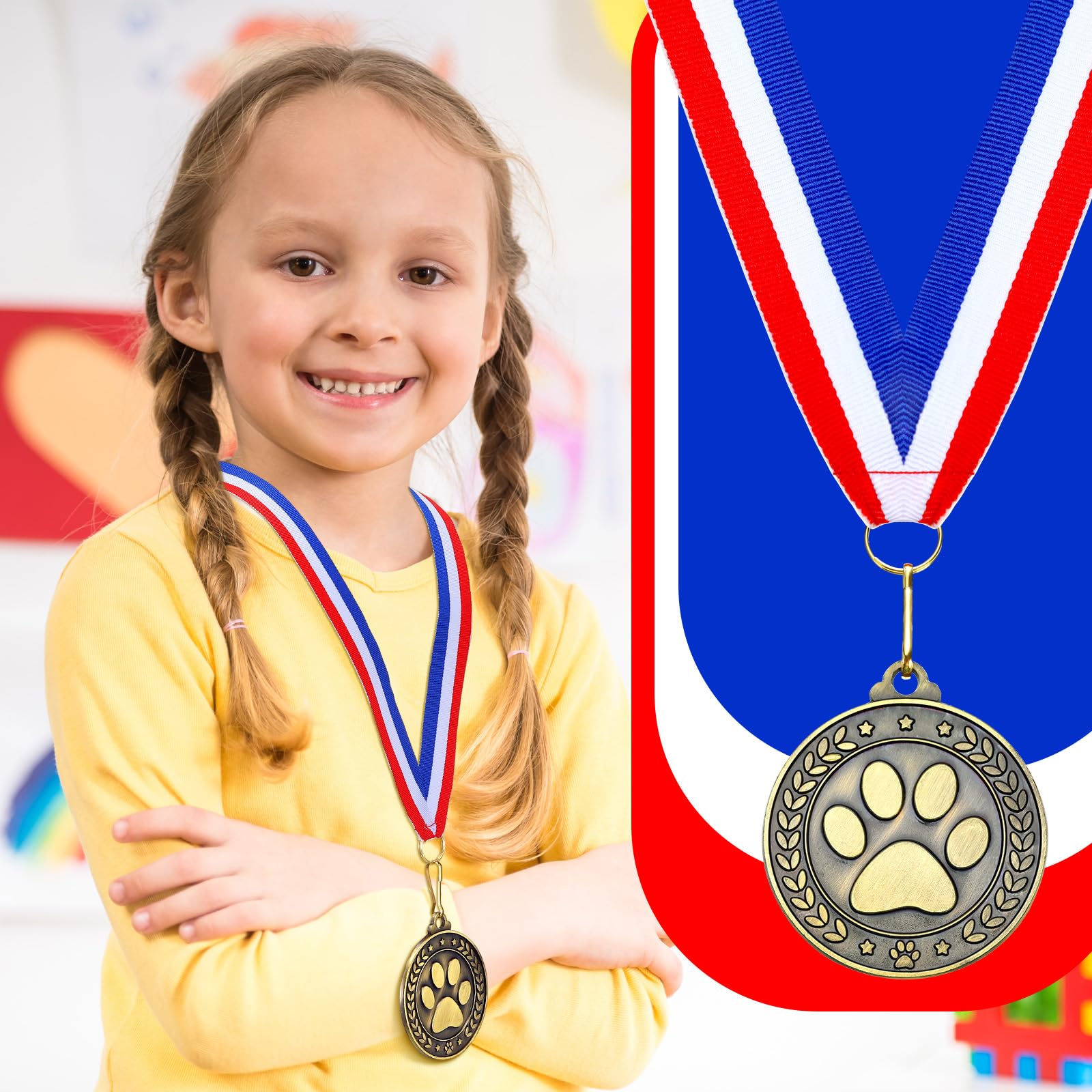 Quelay 60 medallas de Oro con Cintas para el Cuello, medallas ganadoras de 5 cm, premios de Metal a Granel, Premio de Premio de Premio para competiciones de Adultos, torneos educativos, Eventos