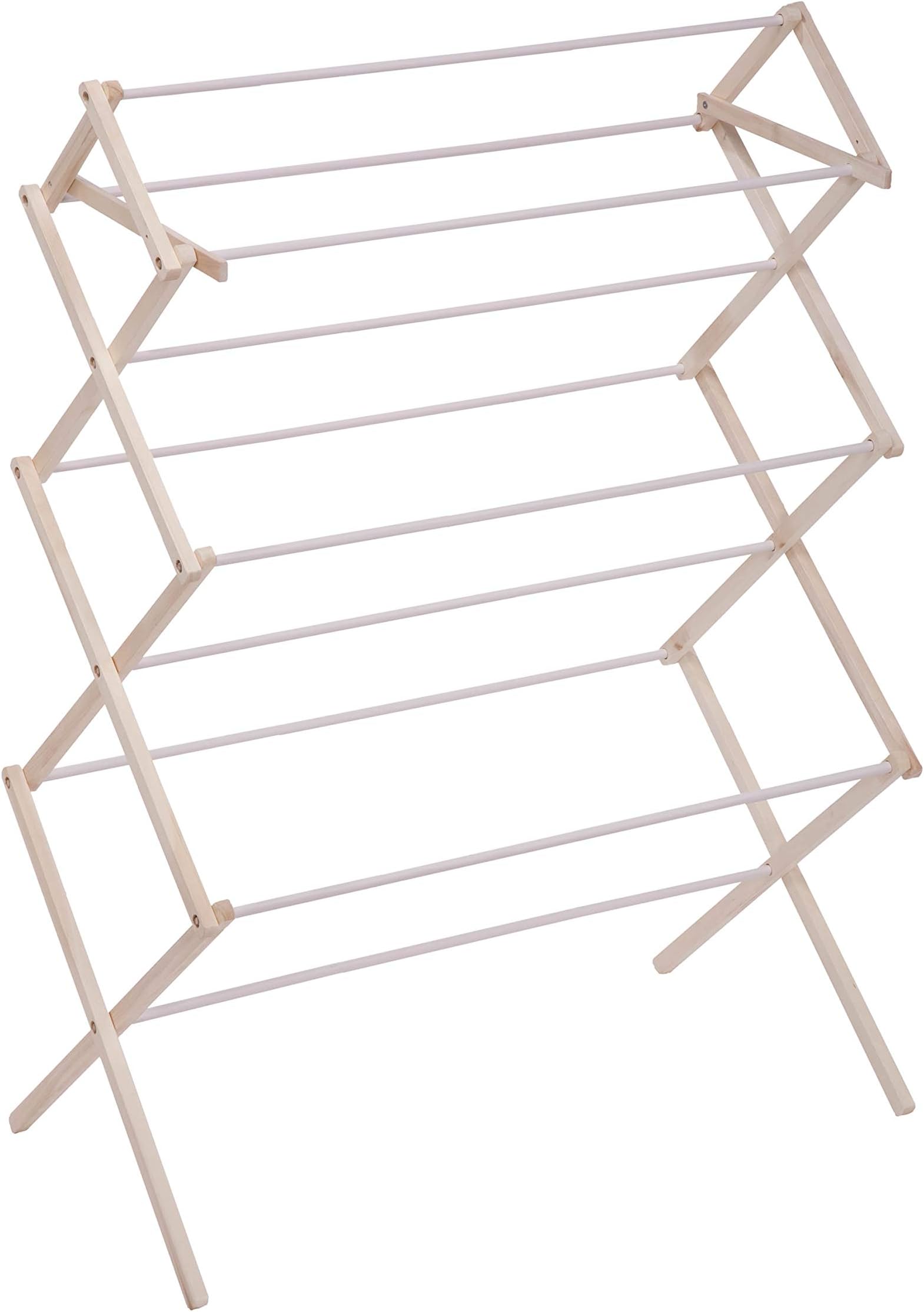 Honey-Can-Do Honey Can Do Compact Folding Wooden Clothes Drying Rack DRY-09064c, White/Natural