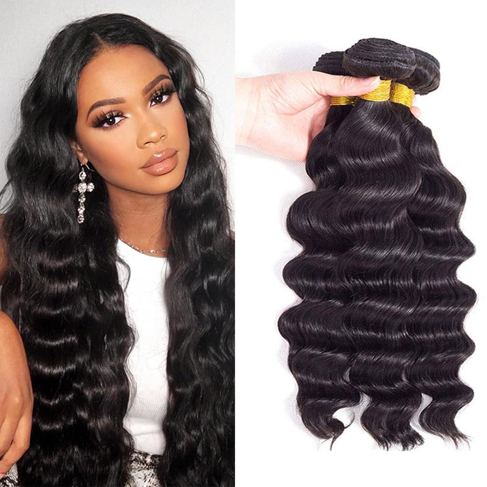 12A Loose Wave Bundles Human Hair 24" 26" 28" 300g 100% Real Human Hair 3X Longer Lifespan 100% Unprocessed Brazilian Virgin Hair Loose Deep Wave