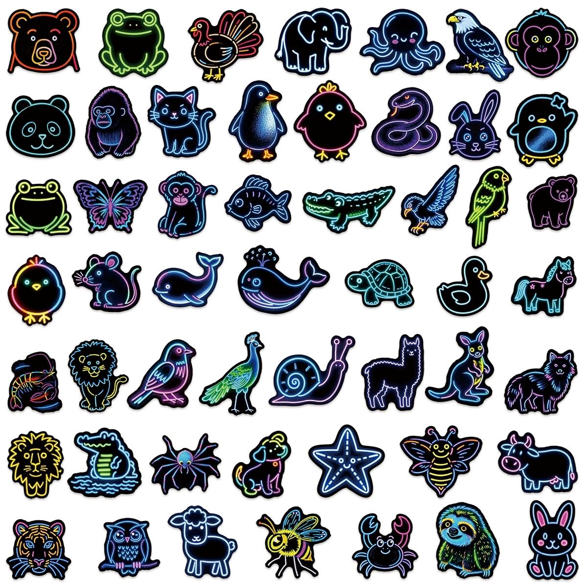 50 Pcs Neon Animal Stickers Laptop Car Scrapbook Phone Skateboard Suitcase Luggage Bike Animal Vinyl Waterproof Aesthetic Personalised Stickers for Teens Boys Girls Adults - Image 4
