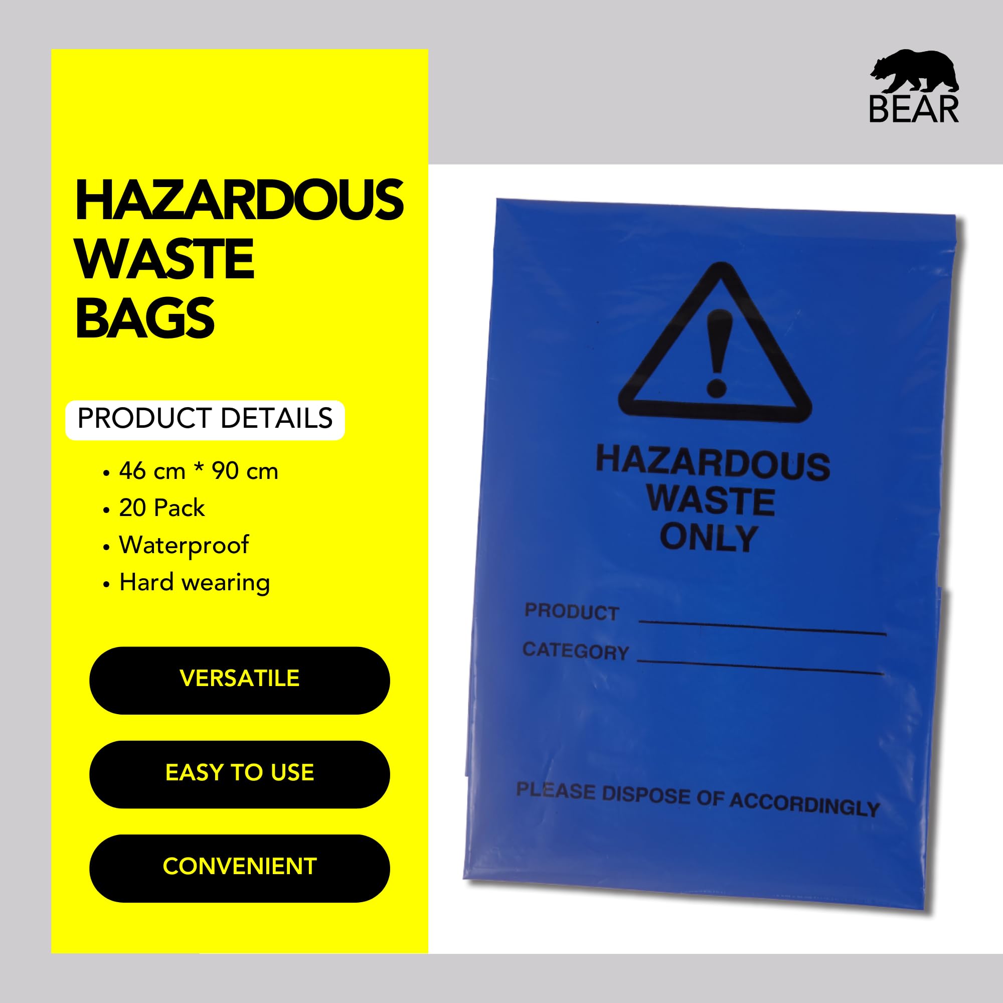 Bolsas de residuos peligrosos, color azul, control de contaminación, eliminación de residuos peligrosos, transparentes y fáciles de identificar, resistentes al desgaste, uso doméstico y comercial