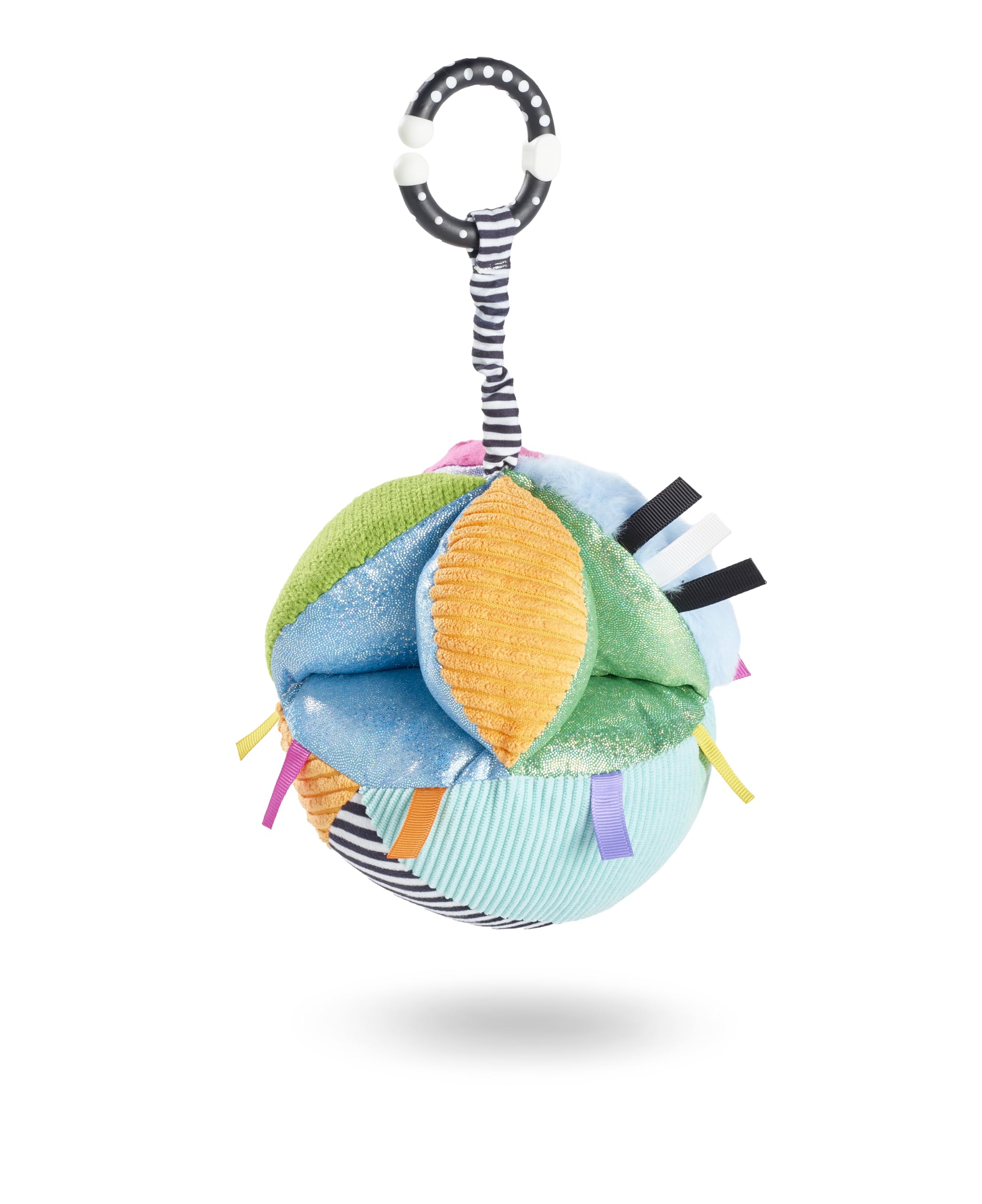 Nuby Things with Wings Baby Pram Toy - Sensory Colourful Grab Ball with Rattle & Squeaker | Easy to Grab | Universal Clip