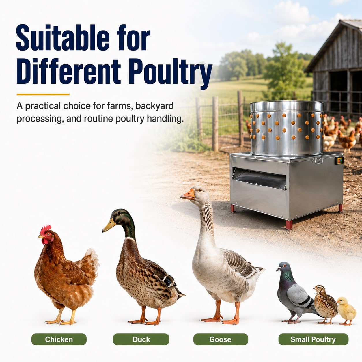 Máquina Desplumadora de Pollo, Máquina Desplumadora de Aves de Corral | Automática con Tambor de Acero Inoxidable y Dedos de Goma para Pollo, Pato, Pavo, Codorniz y Otras Aves(0.5kg)