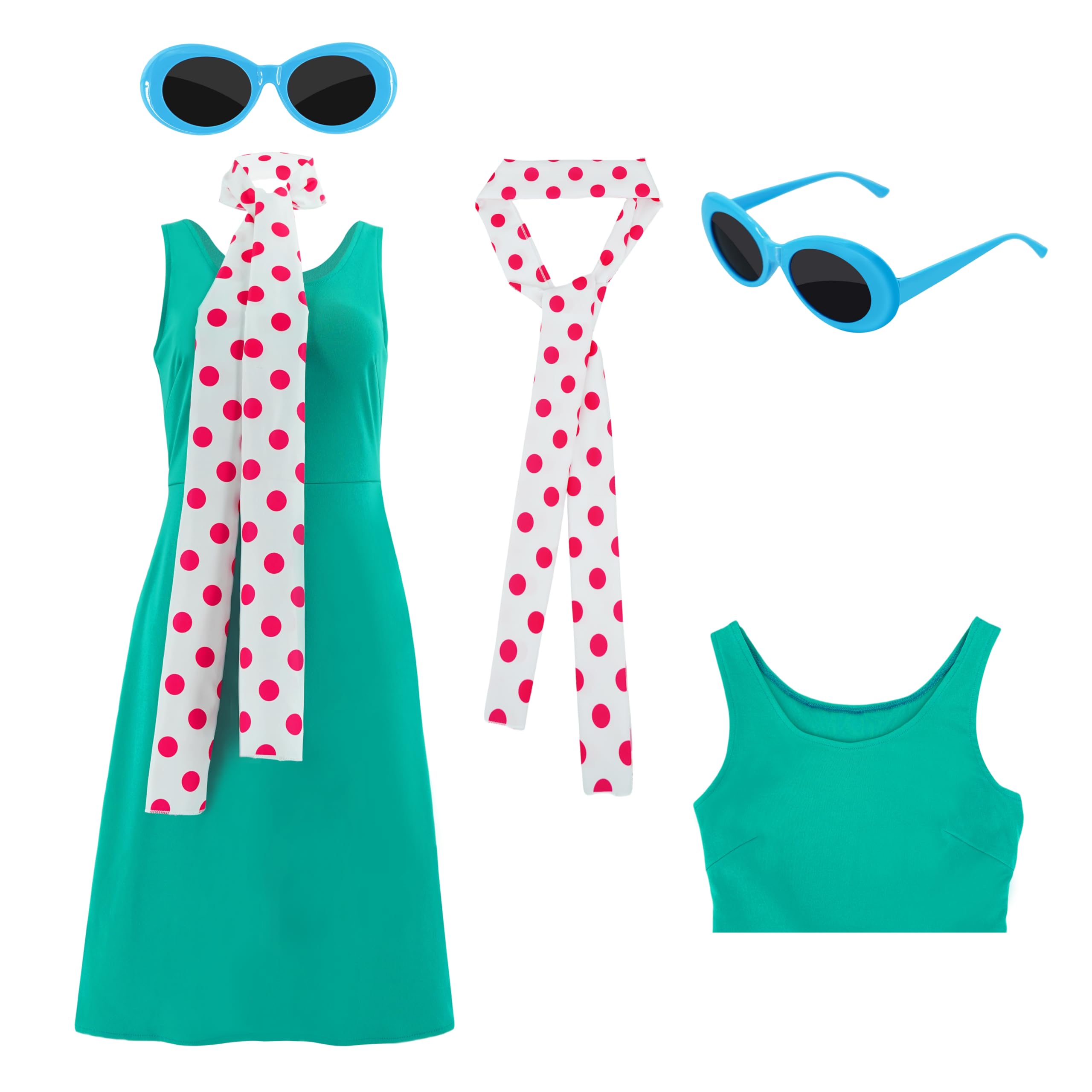 Women Lucy Wilde Costume Dress Polka Dot Scarf Blue Frame Glasses Halloween Carnival Events Party Cosplay Outfit 3XL
