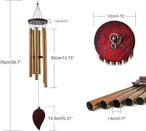 Miniatura 4 de Campanillas de viento para exteriores, 30 pulgadas, 6 tubos de aluminio inoxidables, campanillas de viento conmemorativas de tono profundo,