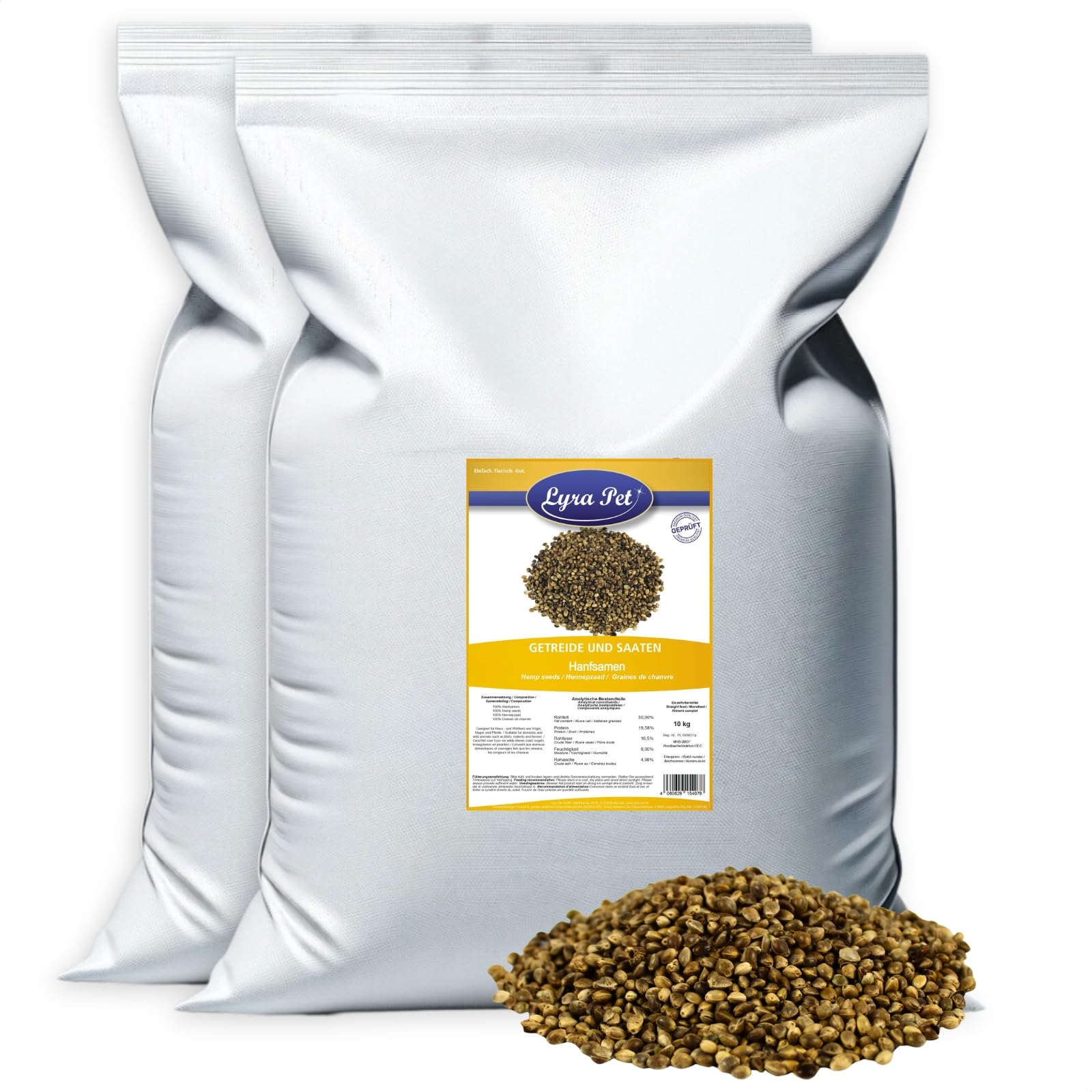 Lyra Pet® 20 kg Hanfsamen - Futter für Wildvögel, Pferde & Nager | Reich an Proteinen & Omega-3-Fettsäuren - Ballaststoffreich & Nährstoffreich - Ganzjähriges Vogelfutter - Ideal als Ergänzung