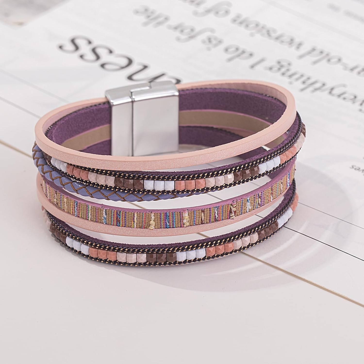 FANCY SHINY Boho Leather Wrap Bracelets Trendy Layered Bracelets with Magnetic Clasp Strackable Bohemian Jewelry Cowboy Cowgirl Chic Gifts for Women - Image 7