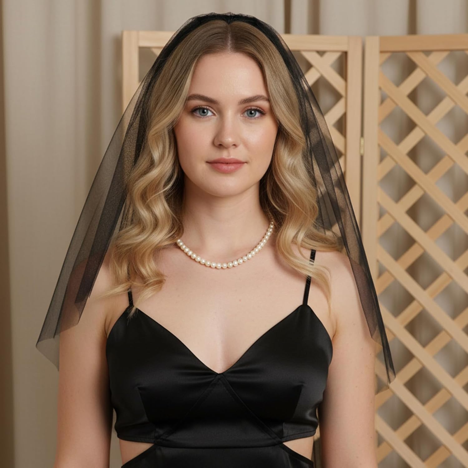 Black Veils for Women, Double Layers Black Veil with Pre-attached Comb, Wedding Veil for Bachelorette Party,Rave Halloween Costume Cosplay - Image 6