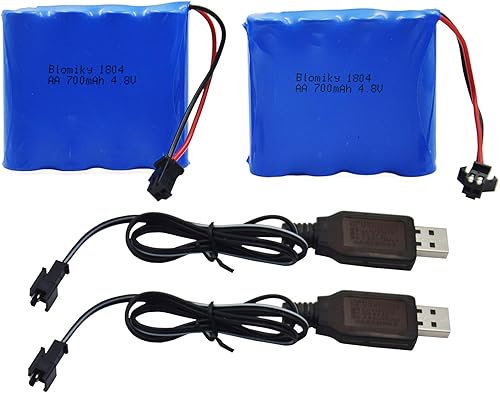Blomiky Paquete de 2 baterías Ni-Cd de 4.8 V 700 mAh y 2 cables de carga USB adecuados para SY-E511 RC Excavadora C181 C182 C185 escala 1/18 RC