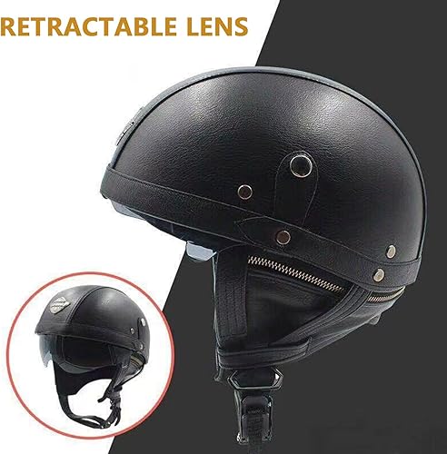 Miniatura 4 de Casco retro de motocicleta de calle, para hombres y mujeres, clásico, vintage, cara abierta, de cuero, medio casco certificado por DOT para Cruiser,