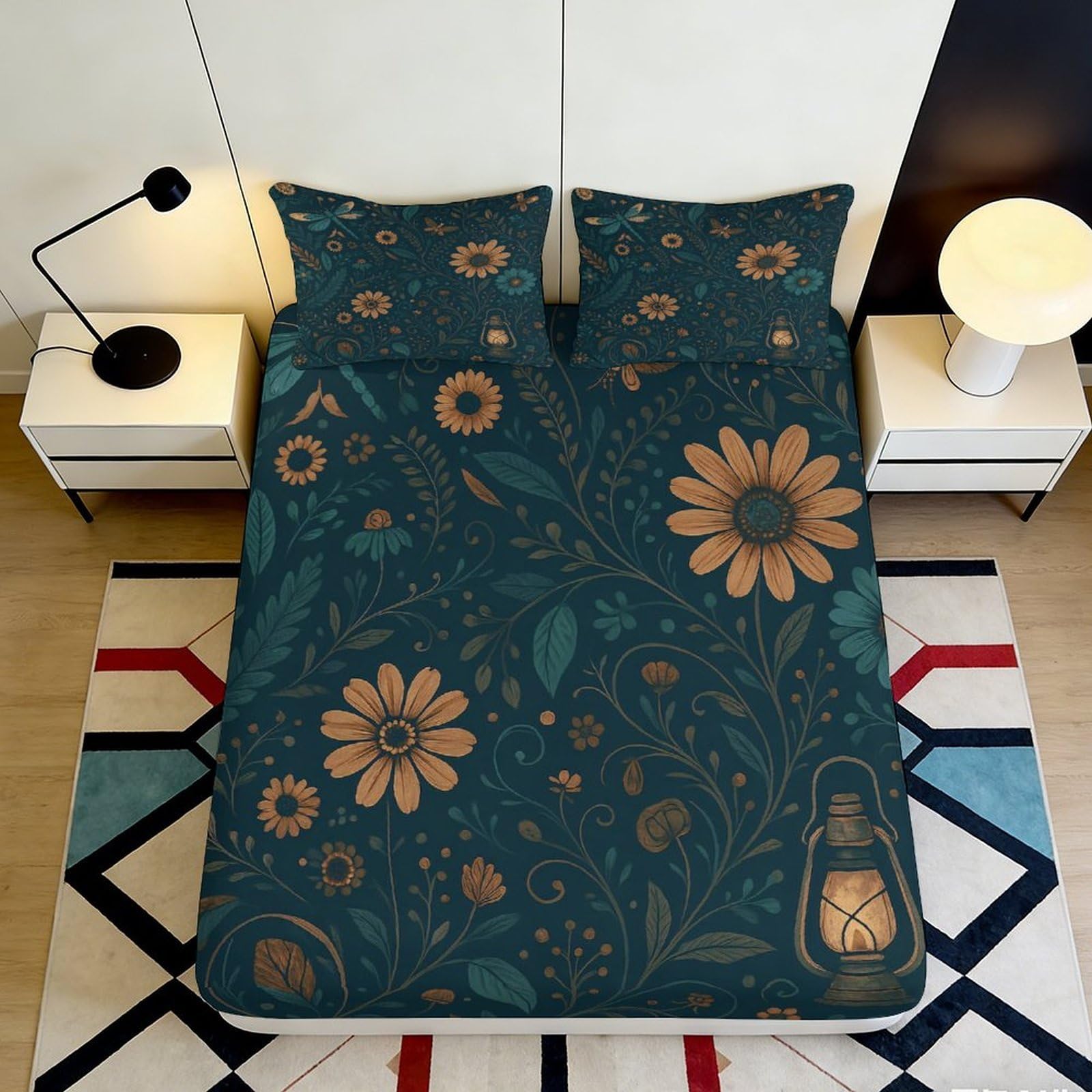 3D Printed Botanical Sunflower Fitted Sheet Microfiber Floral Bedroom Decor Autumn Leaves Mattress Cover 90x200x25cm