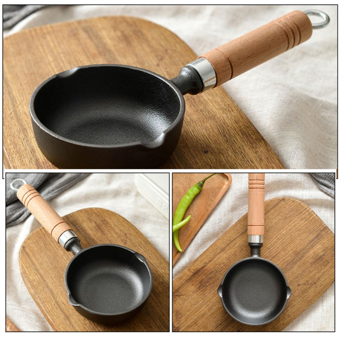 VILLCASE 2 Piezas Mini Sartén de Hierro Fundido, Sarten Pequeña, Negro, Diseño Vertedor, Resistente al Desgaste, para Freír Huevos y Hacer Tortitas en Cocina