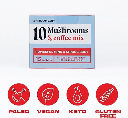 Miniatura 7 de Café instantáneo de hongos con 10 hongos  Paquete de 15 con Reishi, melena de león, chaga, cola de pavo, hongos Cordyceps  Café nootrópico
