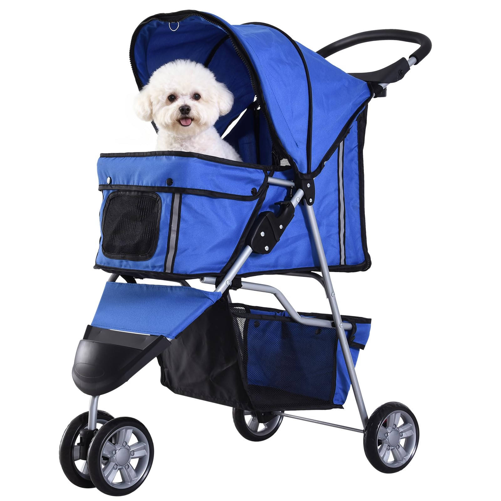 PAWHUT Pet Stroller Pushchair Carrier for Cat Puppy with 3 Wheels in Blue | Size: 35cm