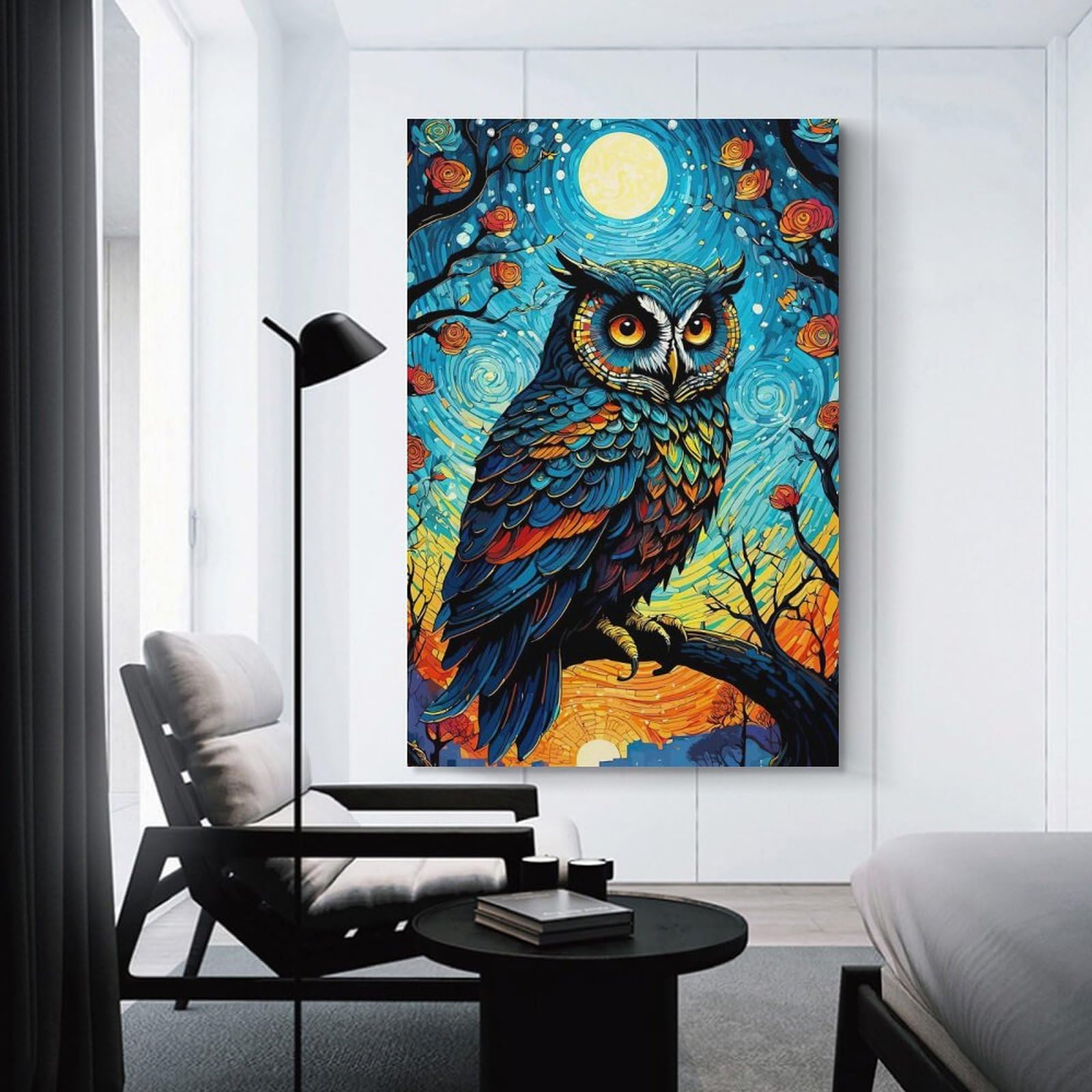Junmoney Unframe-Style-5 Owl In Starry Night Wall Picture Print, 16X24inch(40X60cm), For New Homes, Bedrooms Or Workspaces, Thoughtful Wall Decor For Art Lovers