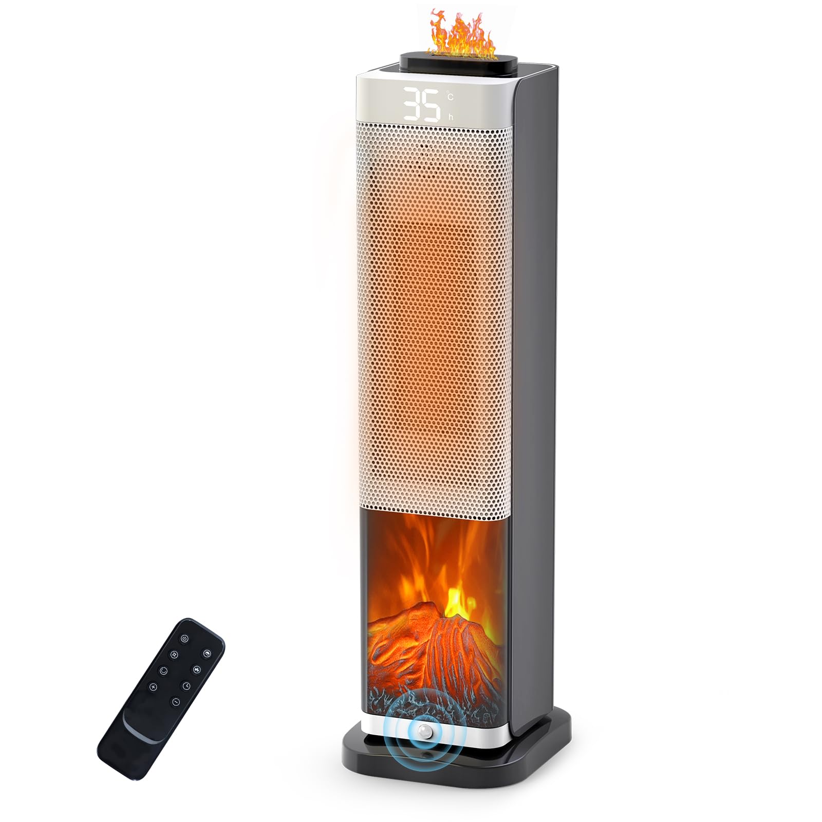 Amazon | セラミックヒーター タワー型【2026新登場・3D水蒸気LED暖炉