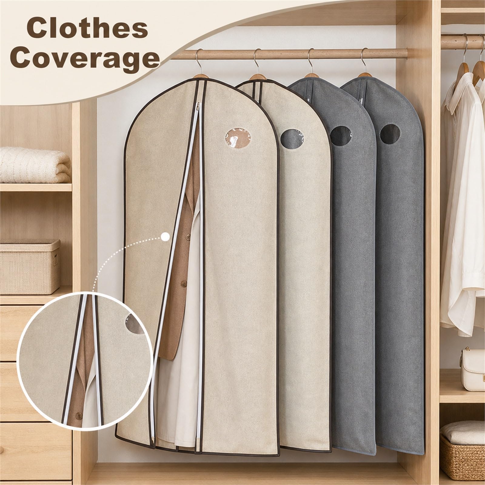 Fundas de Ropa,Fundas Ropa Armario,Fundas para Trajes,Bolsa de Traje,Ventana Visible Transparente,para Almacenamiento de Trajes Vestidos Abrigos Americanas Camisas Vestidos de Noche