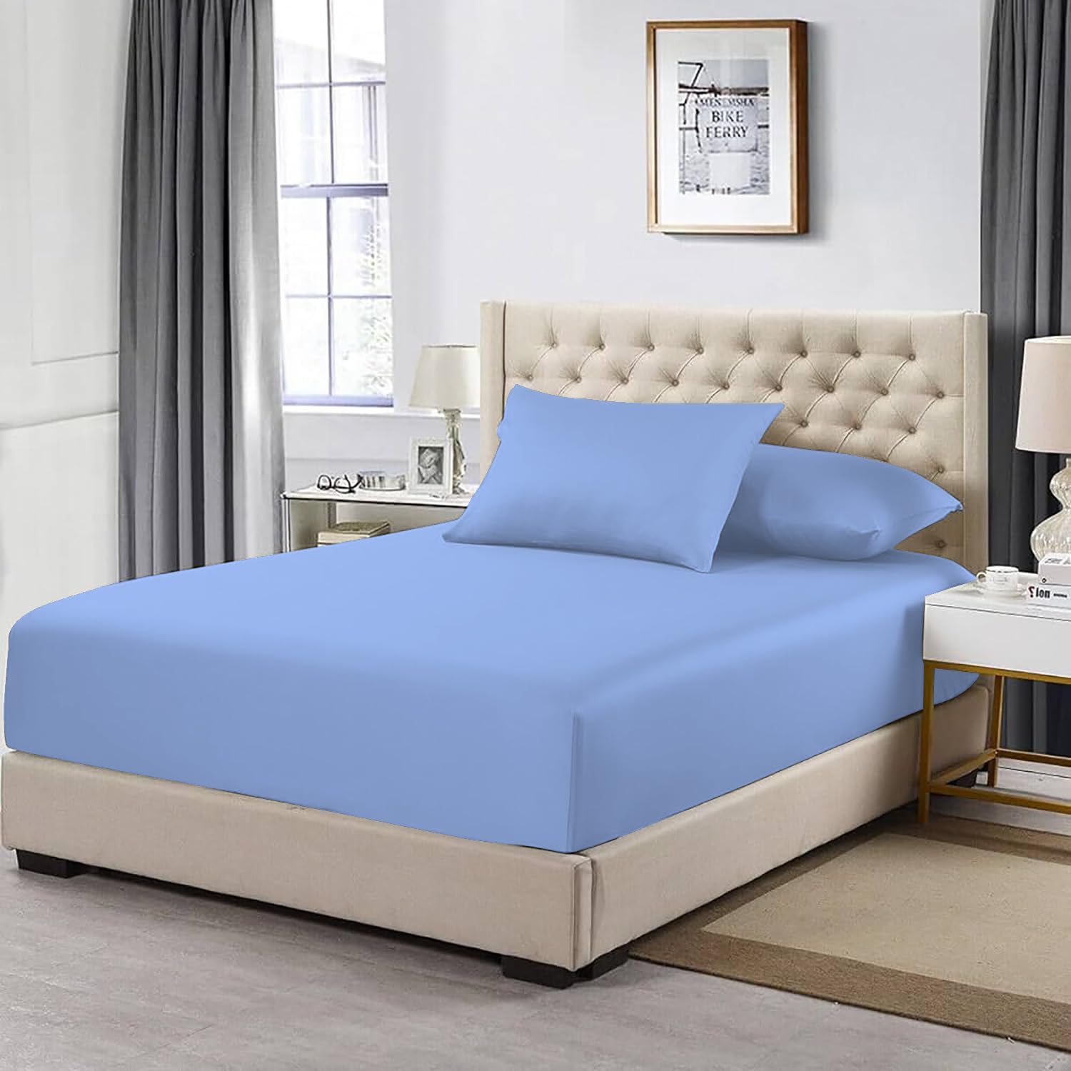 MistyMorning Extra Deep Fitted Sheet 16''/40cm, Egyptian Cotton bed sheets with 200 Thread Count