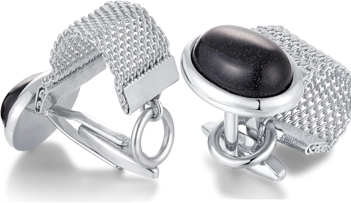 Mancuernillas para hombre con piedra negra y cadena miniatura 3
