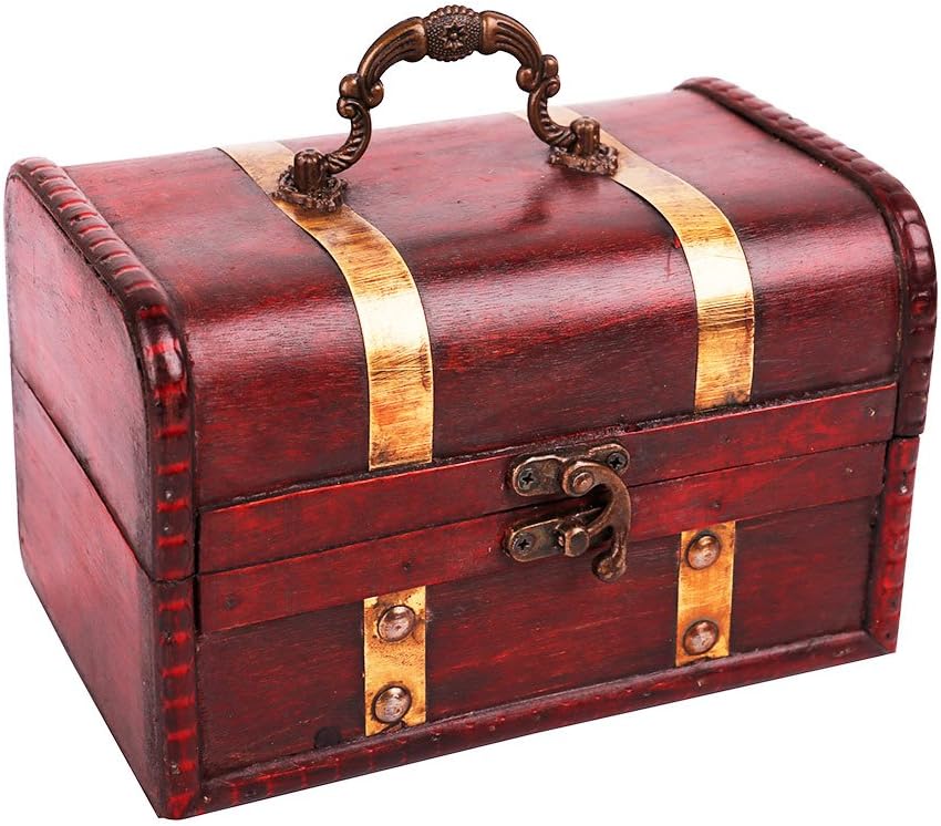 WaaHomeTreasure Chest 7'' Large Pirate Box for Kids Prizes - Vintage Wood Decorative Jewelry Keepsake With Lid - Gifts for Girls, Boys, Women, Men - Home Decor