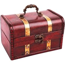 WaaHome Treasure Chest 7 صندوق قراصنة كبير لجوائز الأطفال - مجوهرات زخرفية خشبية عتيقة مع غطاء - هدايا للفتيات ، الأولاد ، النساء ، الرجال - ديكور المنزل