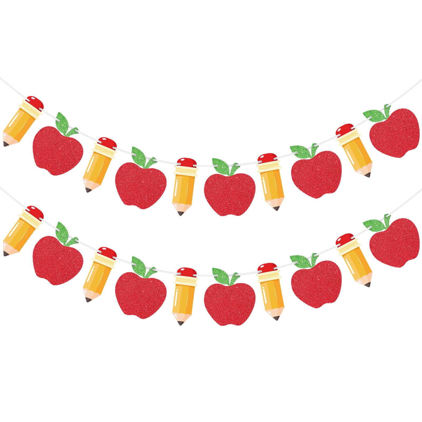 Hooqict 2 Pieces Back to School Pencil and Apple Banner Decorations Welcome Back Party Banner for Teacher Student First Day of School Office Classroom Party Decorations