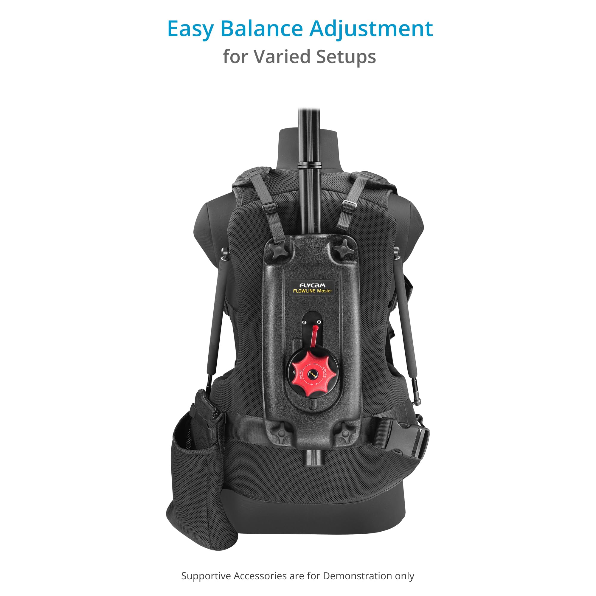 FLYCAM Flowline Master Pro Femme S/M/L, Gilet Support, 4-12 kg, 180° | Conçu pour la morphologie féminine, buste 86-102 cm et taille 66-81 cm ; hauteur 100 cm, replié à 60 cm.