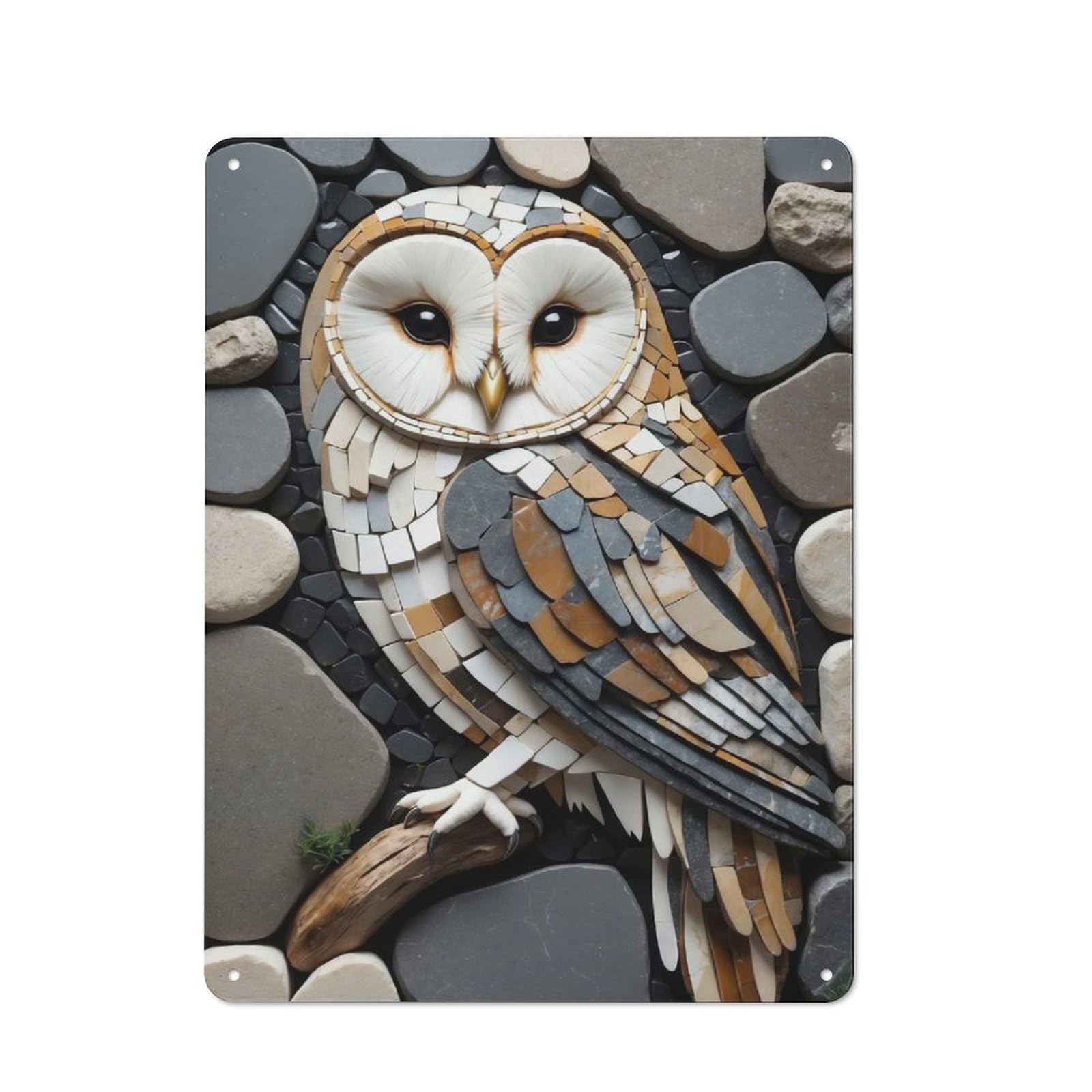 Junmoney Style-13 Mosaic Owl On Branch Tin Sign 40X30cm For Workshop Wall, Vintage Wall Decor, For Metal Sign Collectors, For Garage And Workshop Walls