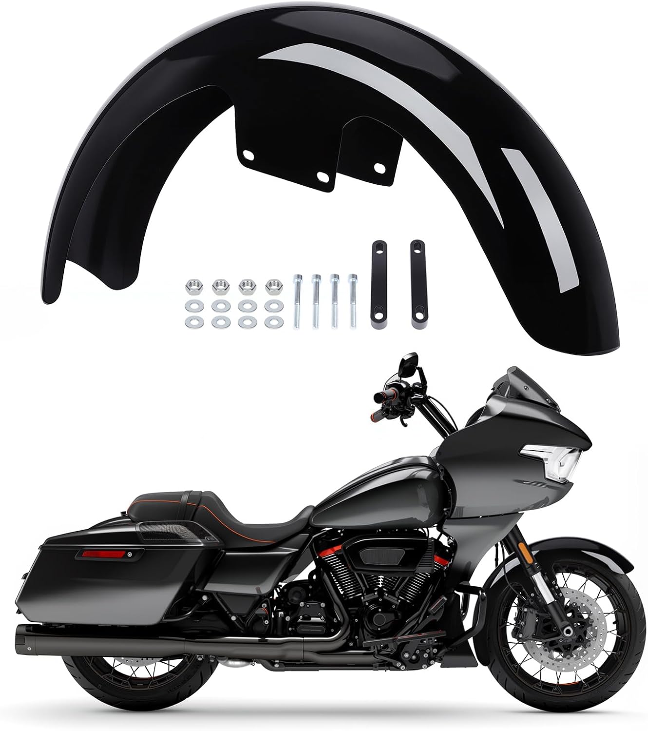 21" Motorcycle Front Fender, Mudguard Splash Guard, Front Wheels Wrap Mudguard for Harley Touring Road Glide/CVO Road Glide/CVO Street Glide/Street Glide 2023-2025 (Gloss Black)