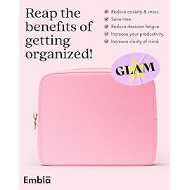 Embla Makeup Bag Travel Cosmetics Pouch and Toiletry Bag, Nylon Zipper Pouch Purse, Cute Make Up Organizer Storage Tote for Women Girls, Travel Skincare Case, Large Makeup Bags, Flamingo Pink