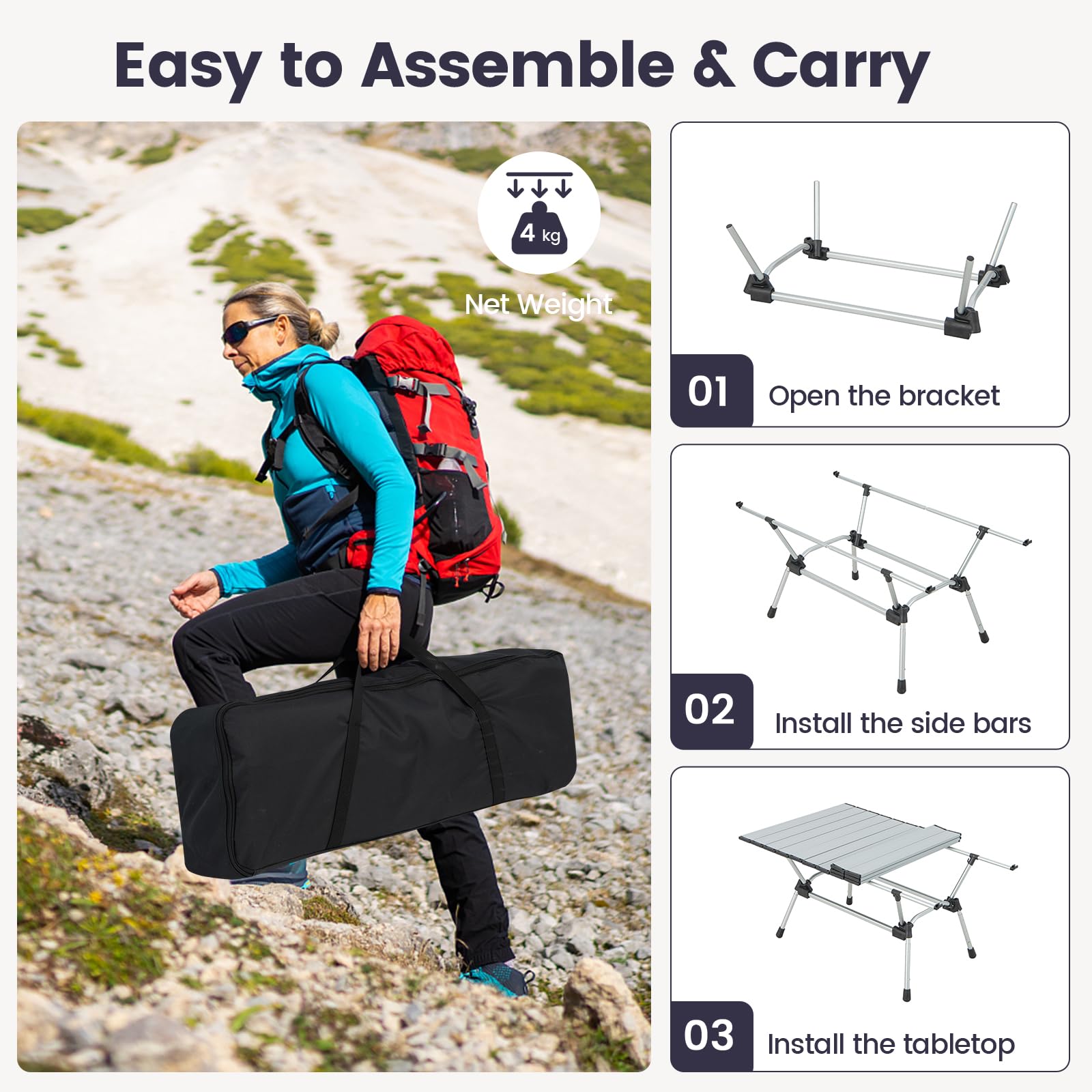 Outsunny Table de camping 117 x 60 cm Aluminium Table pliante avec plateau enroulable effet bois Sac de transport étanche | France Outsunny Table de camping 117 x 60 cm Aluminium Table pliante avec plateau enroulable effet bois Sac de transport étanche | France