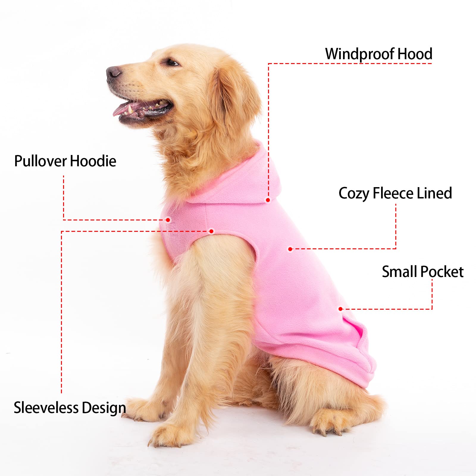 EXPAWLORER Dog Hoodie Fleece Jumper Vest, Hooded Dog Sweater Fall Winter Pet Clothes Sweatshirt with Lead Ring - Image 2