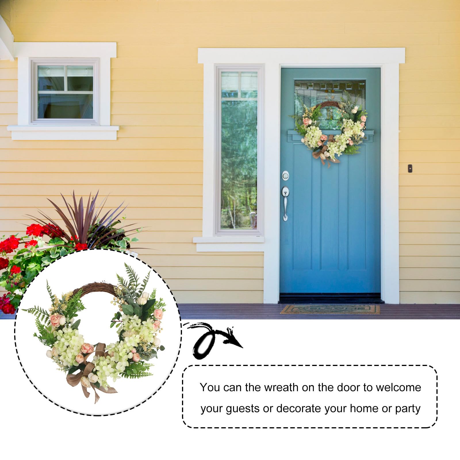 Künstlicher Türkranz aus Eisen und Kunststoff mit Lebensechtem Blatt und Blumendesign für Hochzeit und Party als Elegante Hängende Dekoration