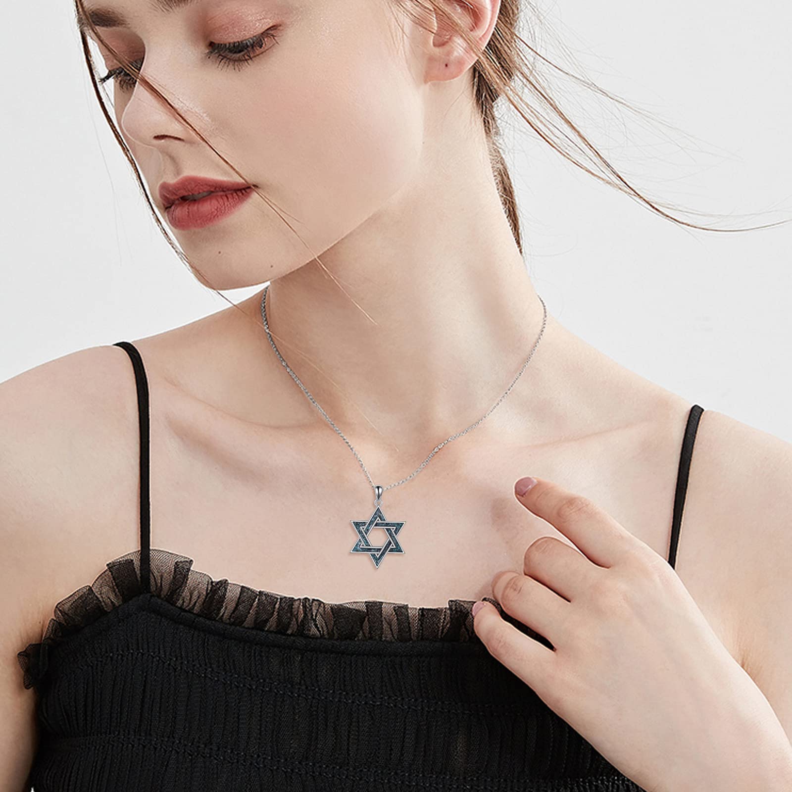 YFN Collar de estrella de David de plata de ley con colgante de tuquoise para mujeres y hombres