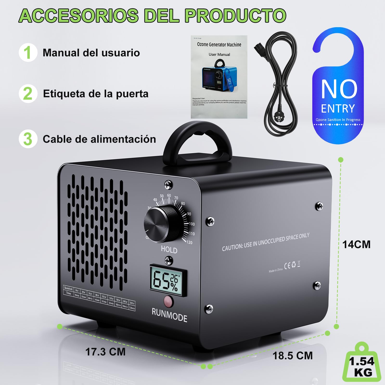 Generatore di ozono Professionale 60000 mg/h, dispositivo di ozono con indicatore di temperatura e umidità, purificatore d'aria con timer da 120 minuti,300 ㎡, per Casa Ambienti, Auto, Uffici, Hotel