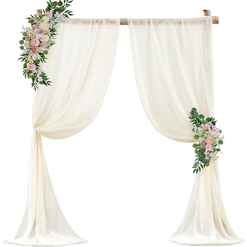 PARTISKY Wedding Arch Draping Fabric,2 Panels 18FT Beige Arch Drapes Chiffon Fabric Drapery Decorations for Ceremony Reception Party Ceiling Backdrop