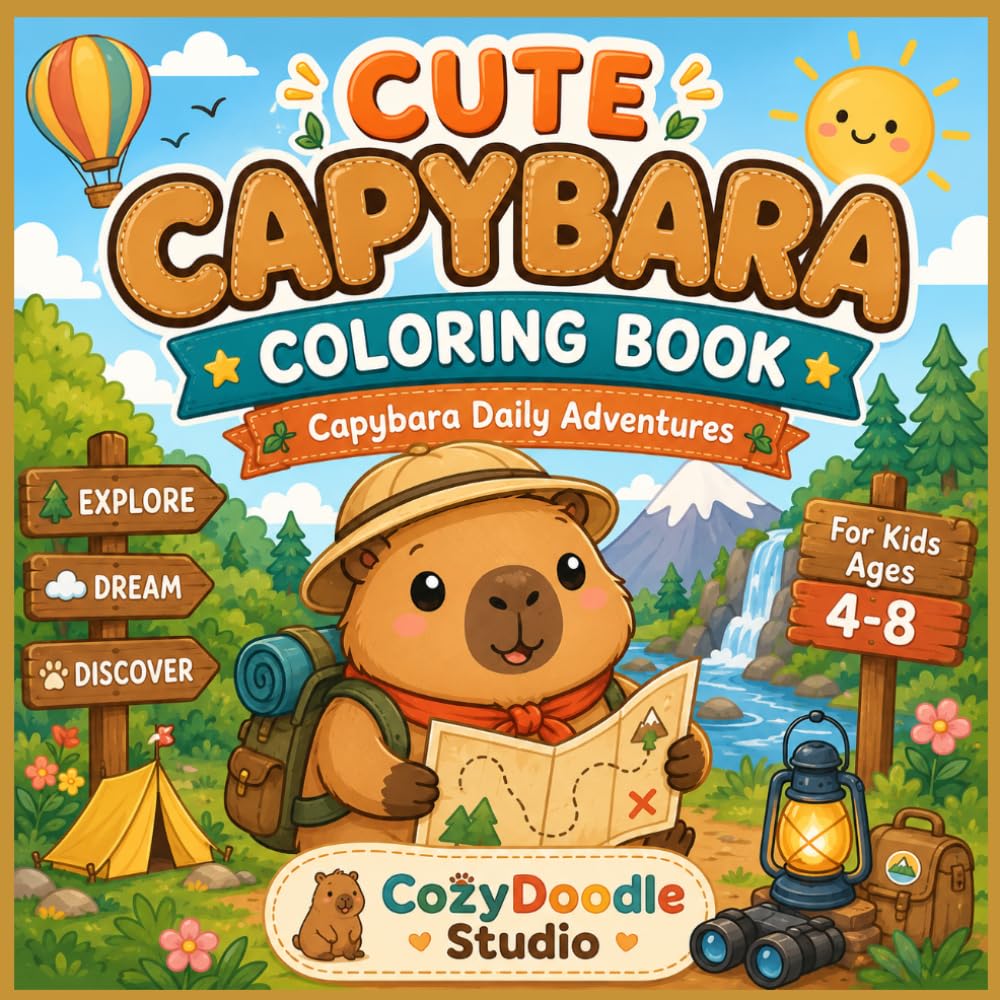 Cute Capybara Coloring Book: Capybara Daily Adventures | Bold and Easy Coloring Pages for Kids Ages 4–8