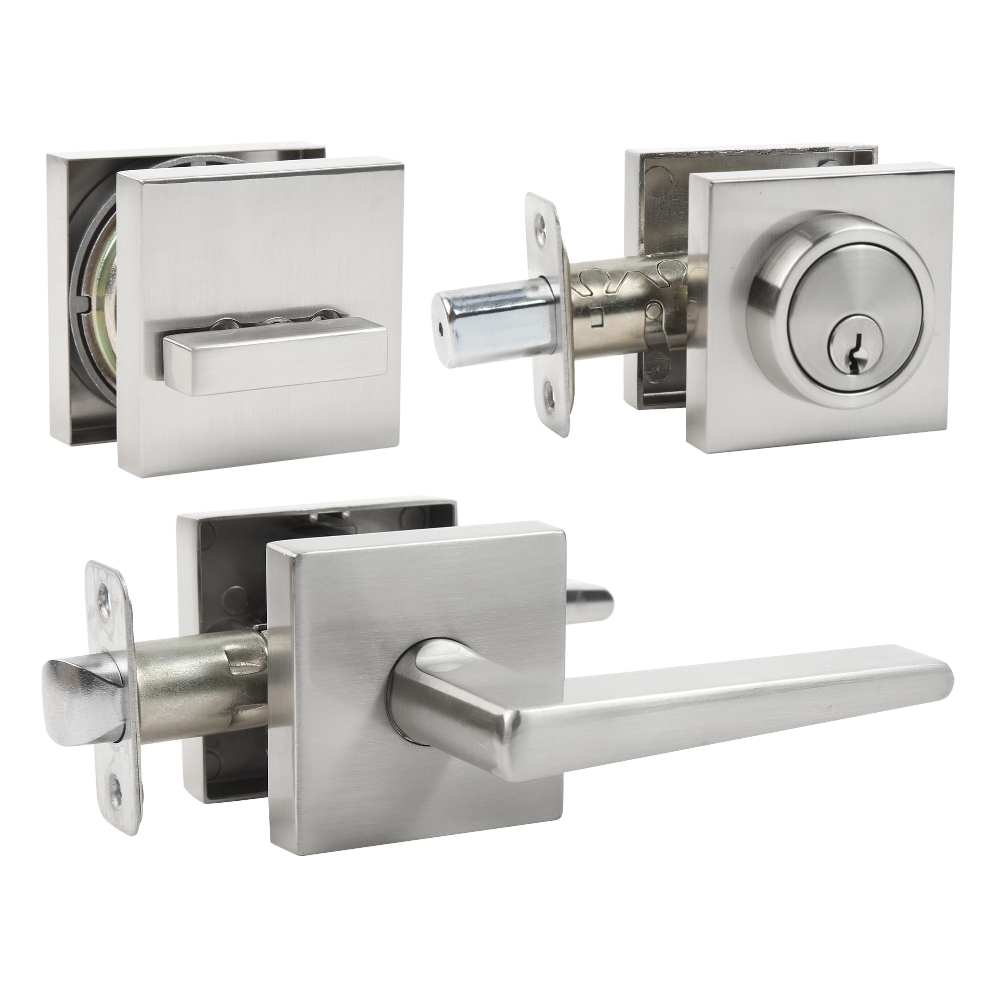 Deadbolt Lock And Door Knob Set, Exterior Door Lock Set With Deadbolt, Square Dead Bolt Locks For Exterior Doors, Heavy Duty Entry Door Lever With
