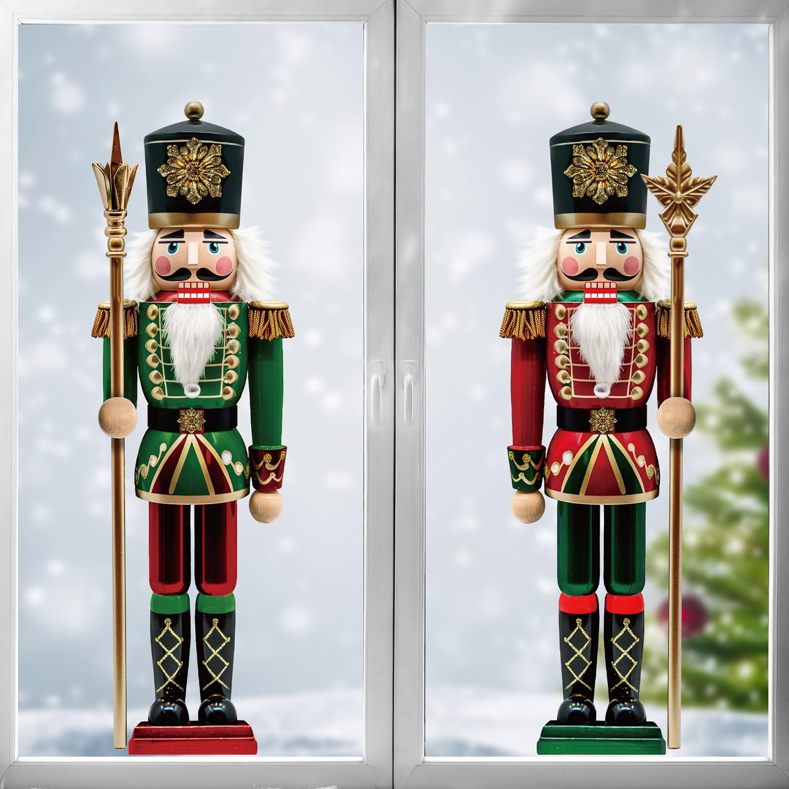 Ivenf Extra Large Nutcracker Soldiers Window Clings, 2 Sheets, Multicolor, Watercolor Nutcrackers Stickers, Christmas Decor for Home Office, Xmas Holiday Party Supplies