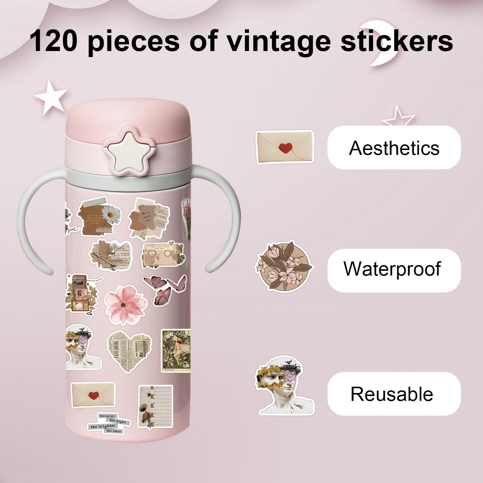 120 Pcs Vintage Scrapbook Stickers, Kindle Stickers Aesthetic - Image 2