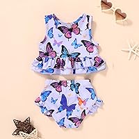 Vista 2 de YOUNGER TREE Traje de baño de verano para niñas pequeñas, sin mangas, traje de baño a rayas, traje de dos piezas, bikini