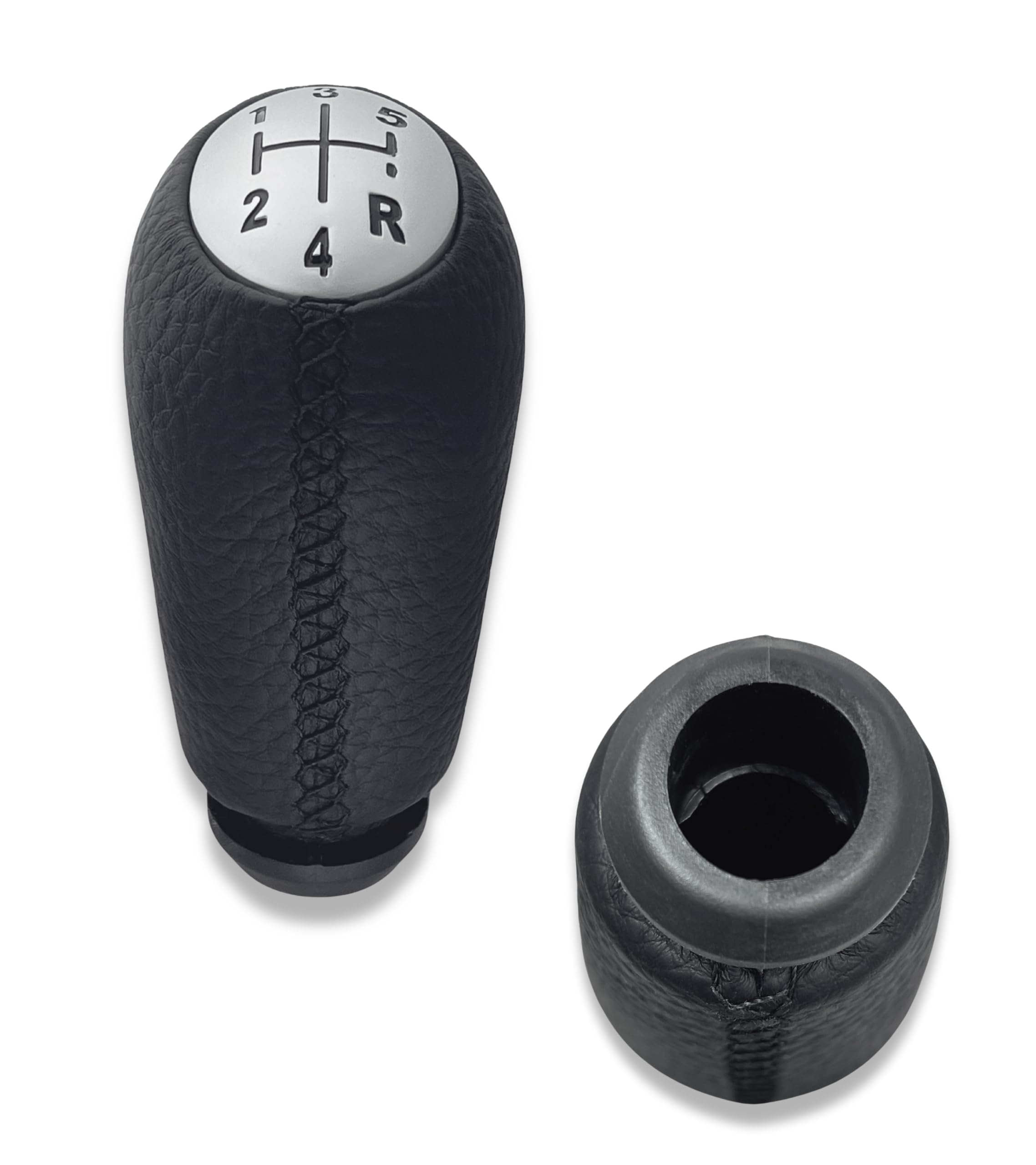 1neiSmartech Pomello Leva Cambio 5 Marce Compatibile con Smart Fortwo III 453 2014–2022 e Forfour W453 2014–2024, Cuciture Nere, con Retromarcia in Basso a Destra