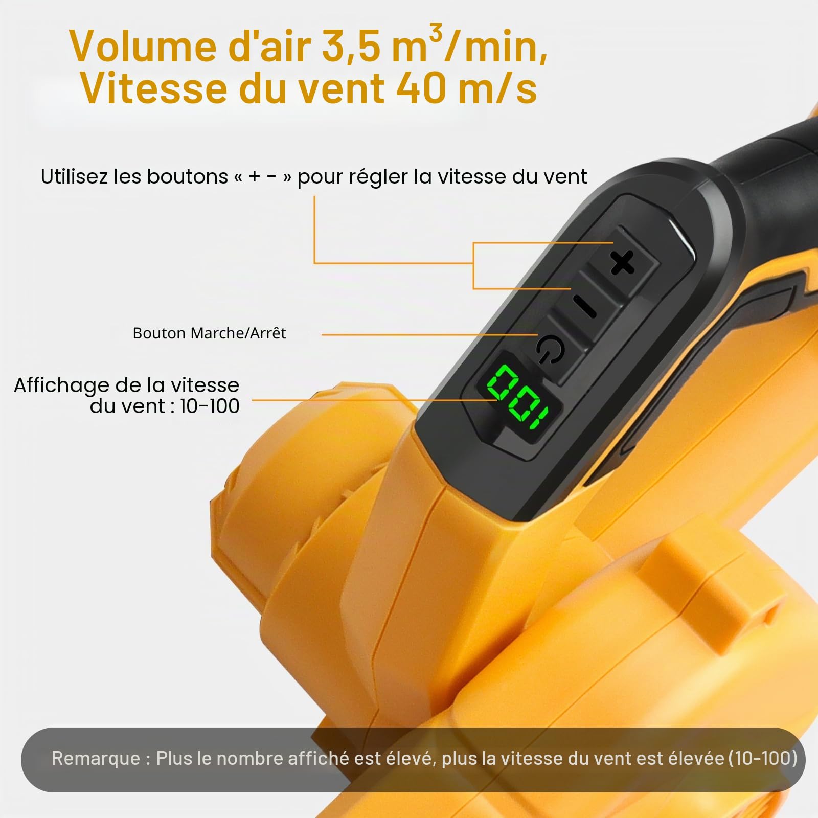 Powarobor Souffleur de feuilles sans fil pour DeWalt,batterie 18V 5,5 Ah incluse - Souffleur électrique portable puissant pour chantiers, entretien de pelouses, soufflage de feuilles et de neige, nett