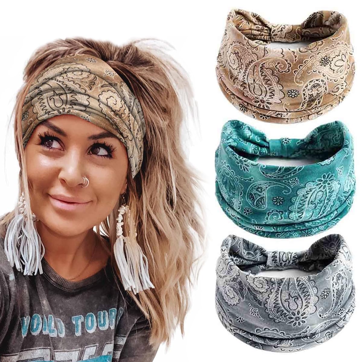 PROBEROS 3Pcs Womens Hair Band, Premium Stretchy Bohemian Head Bands, Elastic Hair Band For Women Wear Fashionable Multi Pattern Headband, Hair Band Multicolor Hair Accessories (B0CQTDFBH2) Amazon Price History, Amazon Price Tracker