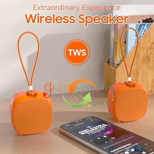 Miniatura 3 de Altavoz, pequeño altavoz portátil Bluetooth inalámbrico IPX5 impermeable para ducha, sonido estéreo fuerte, graves profundos, par TWS, luces RGB,